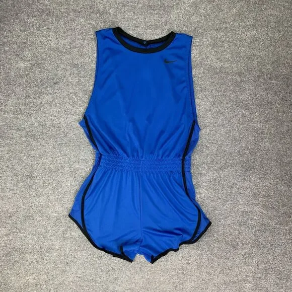 Nike Romper Womens S Small Cobalt Open Back Smocked Waist Sleeveless Stretch - Picture 2 of 13